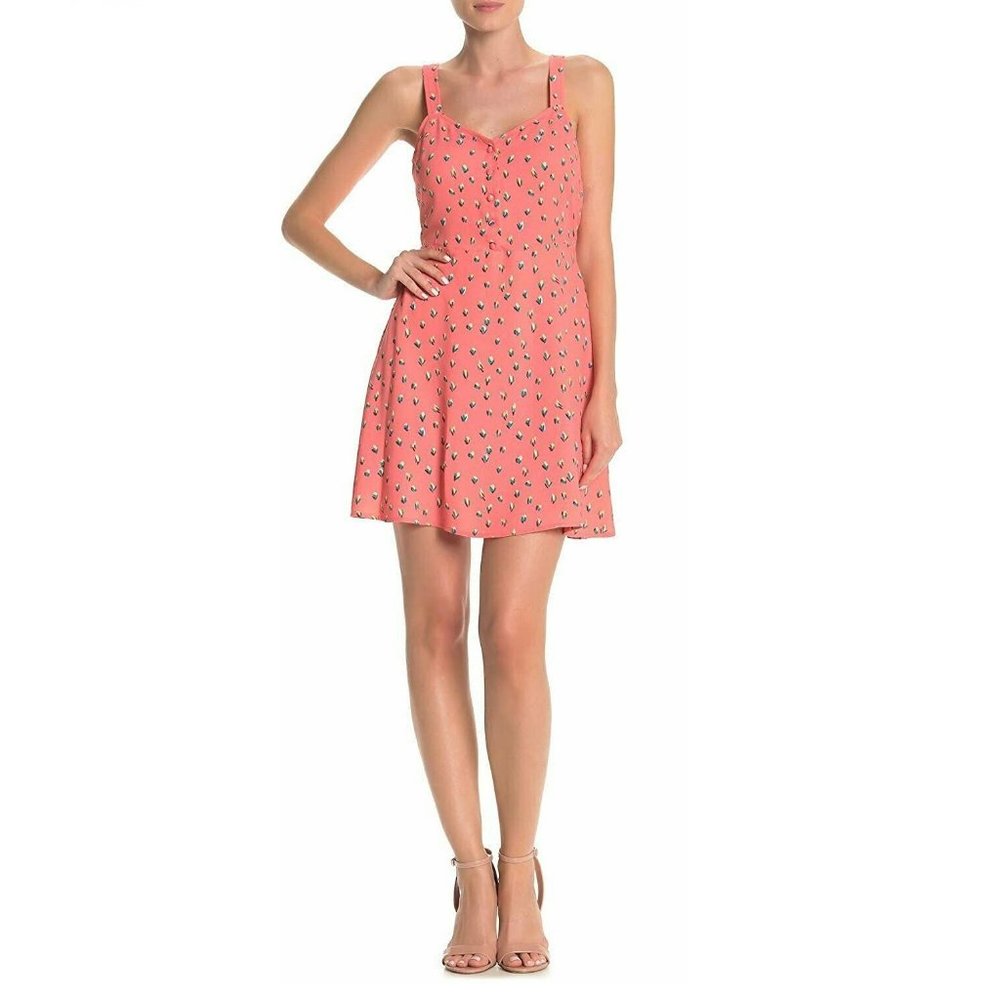 Abound V-Neck Front Button Fit & Flare Dress - Size XX-Small, Coral